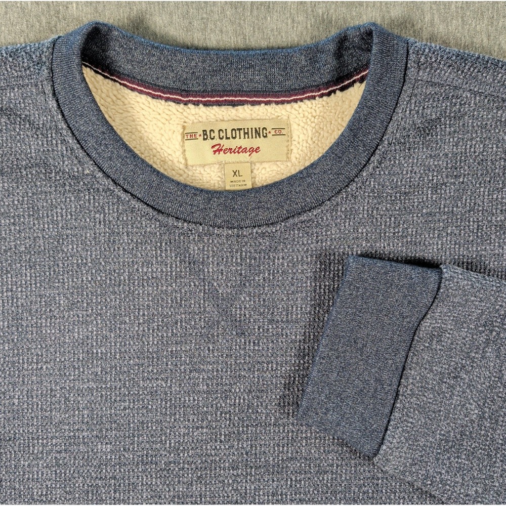 BC Clothing Heritage Mens XL Navy Blue Waffle Knit Sherpa Lined Crew Neck EUC